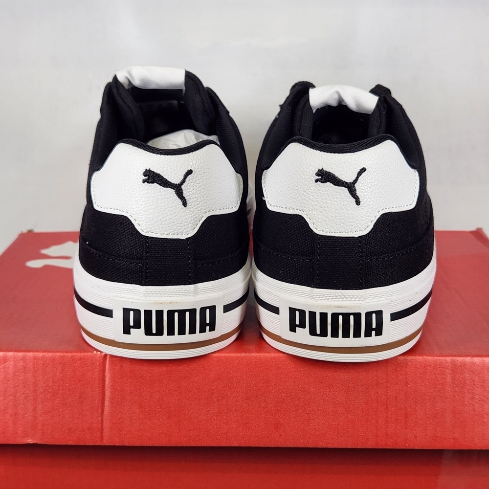 Puma Court Classic Vulc Mens Shoes 8.5 Black White Canvas Sneakers 395020 03 - Picture 4 of 8
